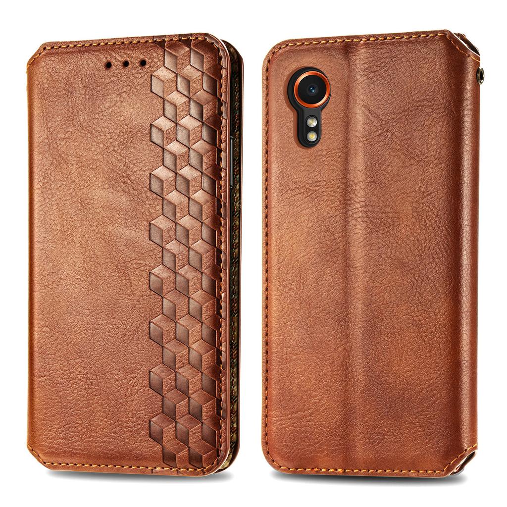 For Samsung Galaxy Xcover7 PU Leather Case Rhombus Imprint Wallet Stand Phone Cover