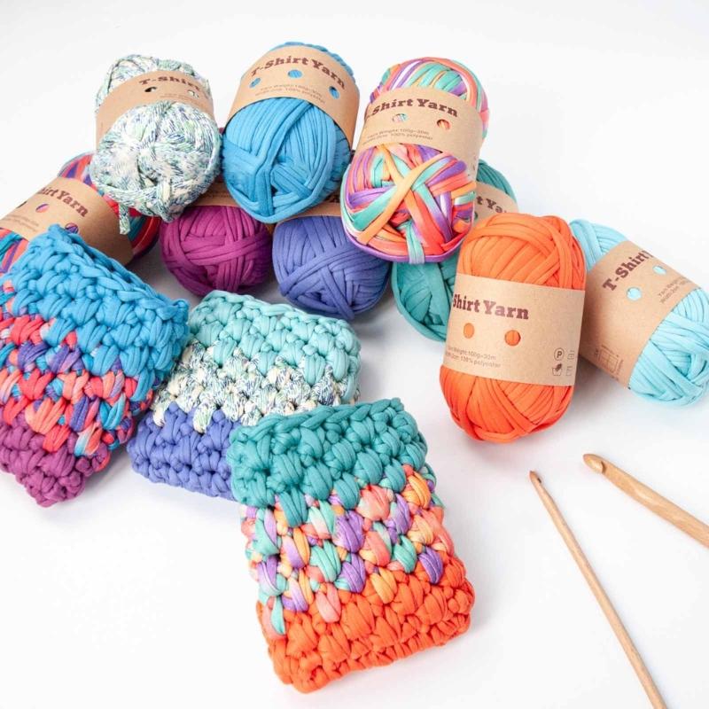 T Shirt Yarn Spaghetti Yarn Thick Yarn for Crocheting Cotton Polyester Elastic Fabric Cloth Knitting Yarn for Hand DIY
