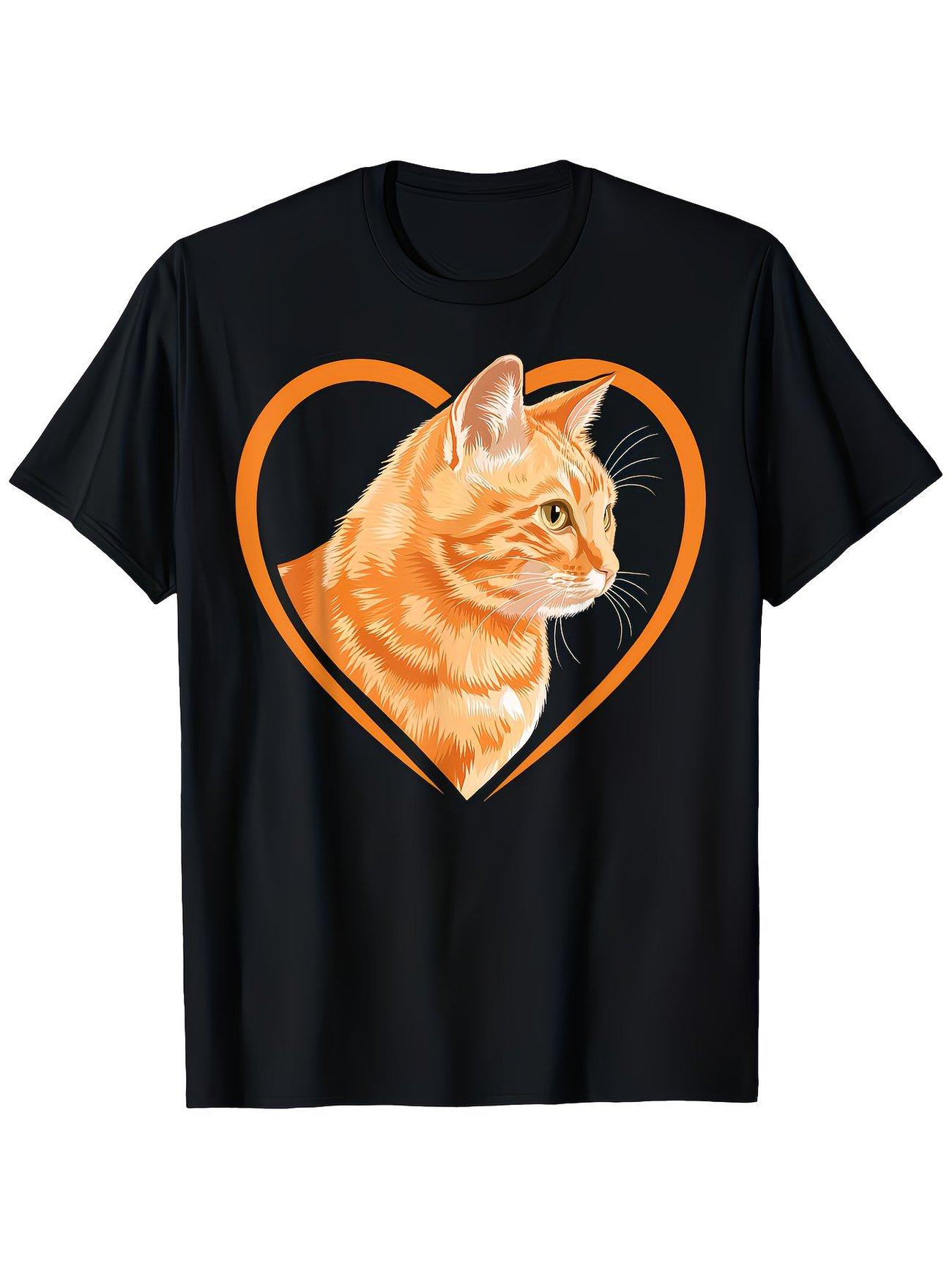 

Unisex Orange Cat & Heart T-shirt | Breathable Fabric | Vintage Style 4XL