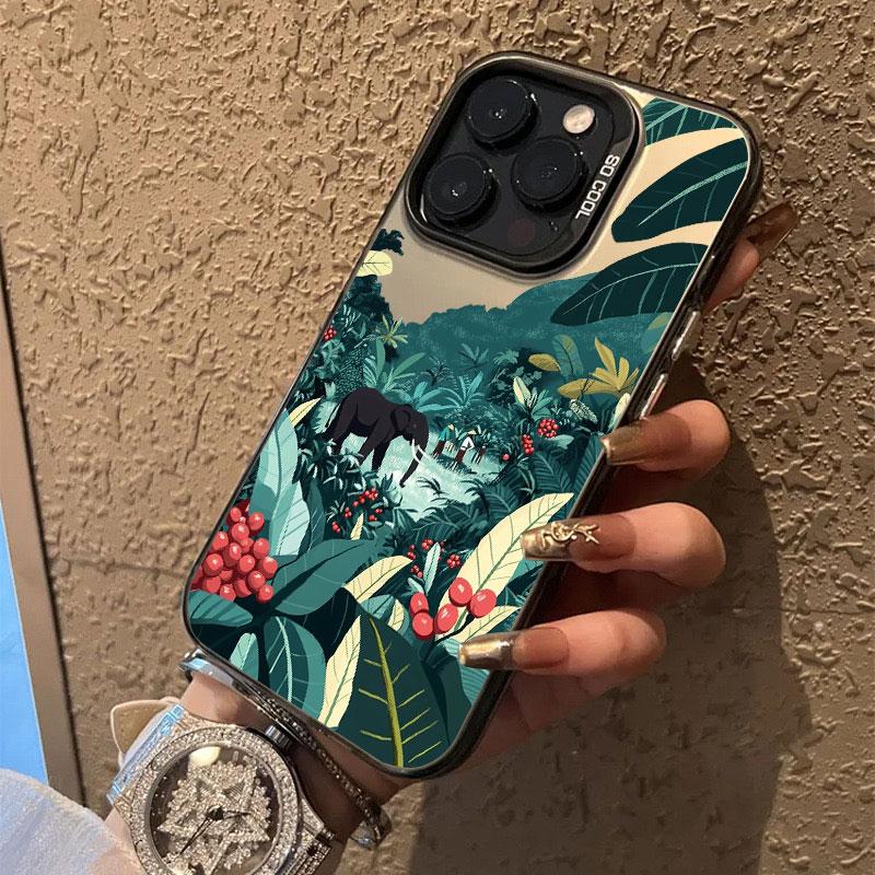 Tropical Green Plant Leaf Tree Jungle Laser Phone Case For iPhone 11 15 13 14 Pro Max Plus 16 12 Pro Max 13 Mini Shockproof Case