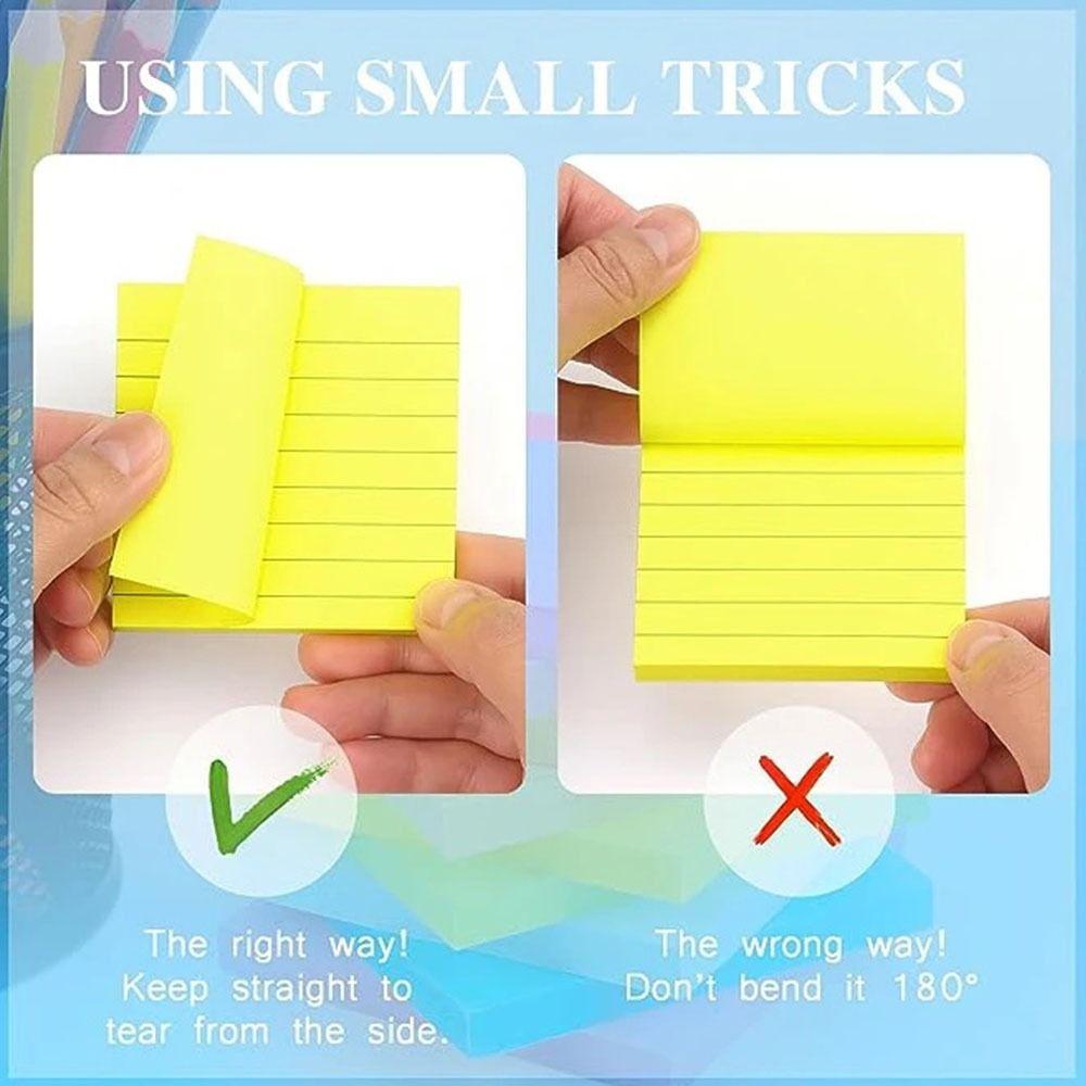 8Pcs 8 Rainbow Color Self Sticky Notes Pad with Lines Student Writing Marker Notepad