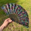 Folding Chinese Folding Fan Sequin Embroidery Plastic Fan Decorative Fan Sequin Fan Home Decor
