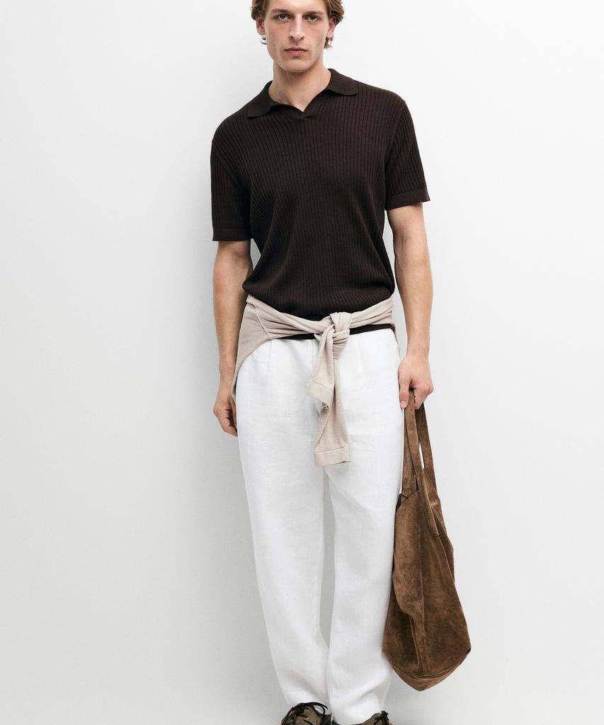 Masimodutti 100% Cotton Ribbed Knit Polo Shirt