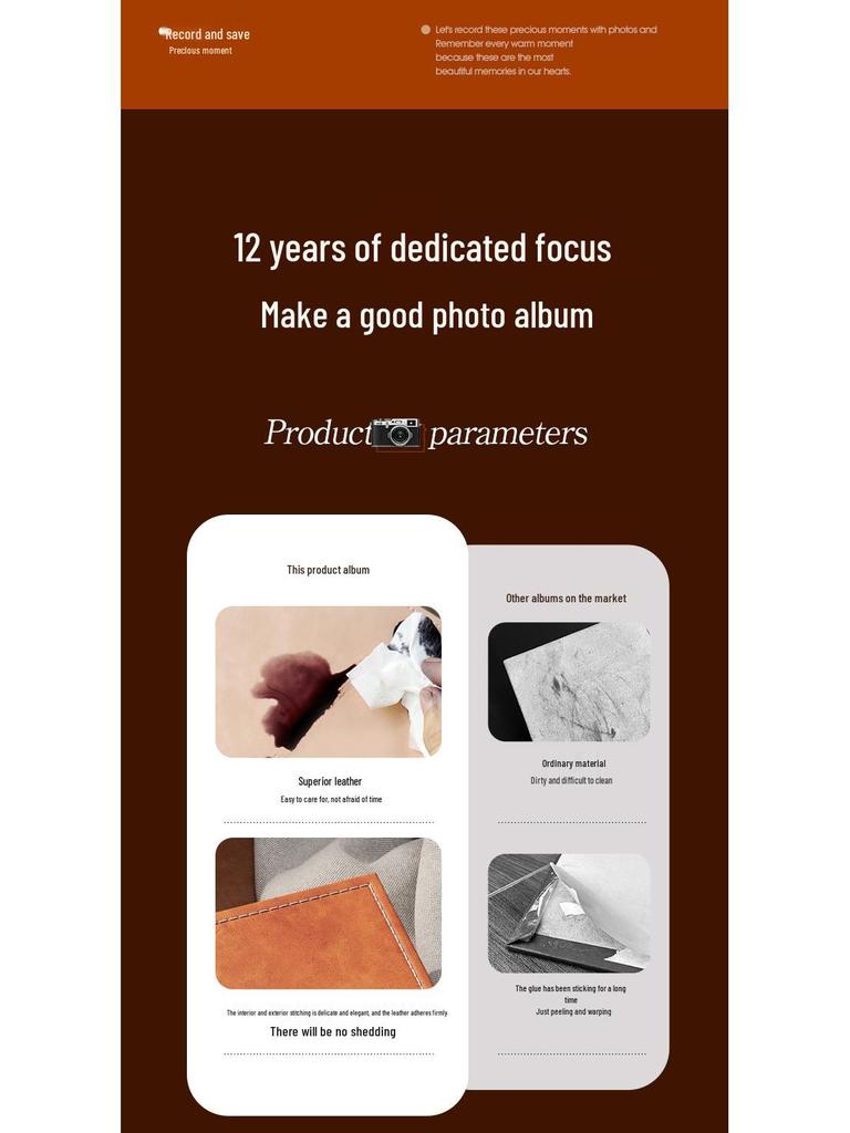 6-Inch Vertical Leather Photo Album: Large Capacity Family & Baby Keepsake Book for Mobile Phone Photos