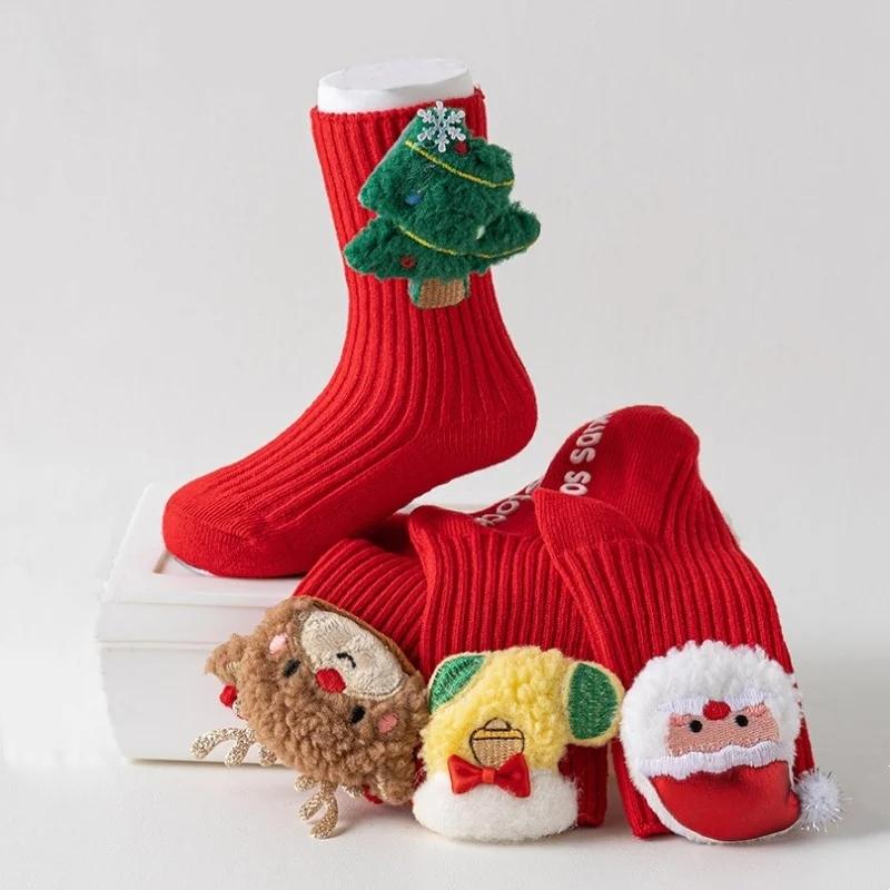 Babysocken für Jungen Mädchen Winter Warm Rot Weihnachten Kinder Anti-Rutsch Boden Kleinkind Socken Weihnachten Niedlich Elch Baum Schneemann Socke 0-3T
