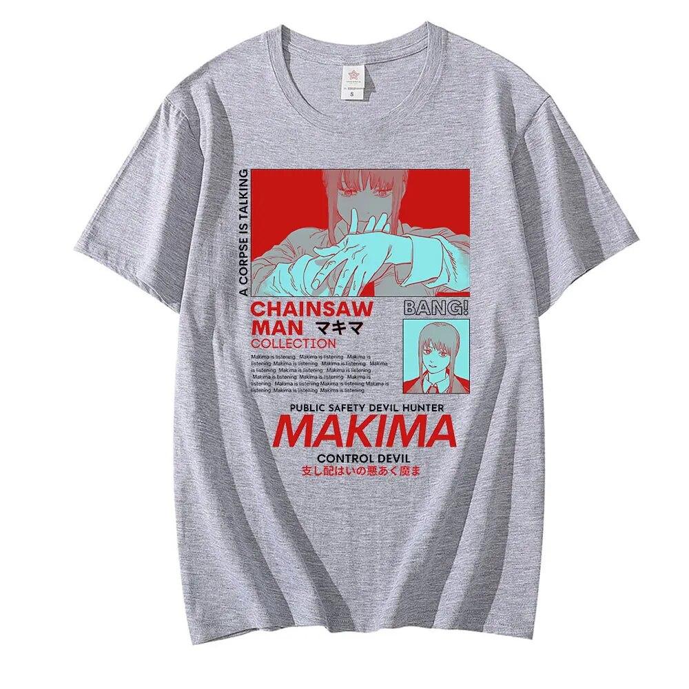 Muž motorovou pilou MAKIMA Japonské anime tričko Unisex Manga Trička s grafikou Trička Funny Cartoon Tričko Unisex Hip Hop Trička Unisex