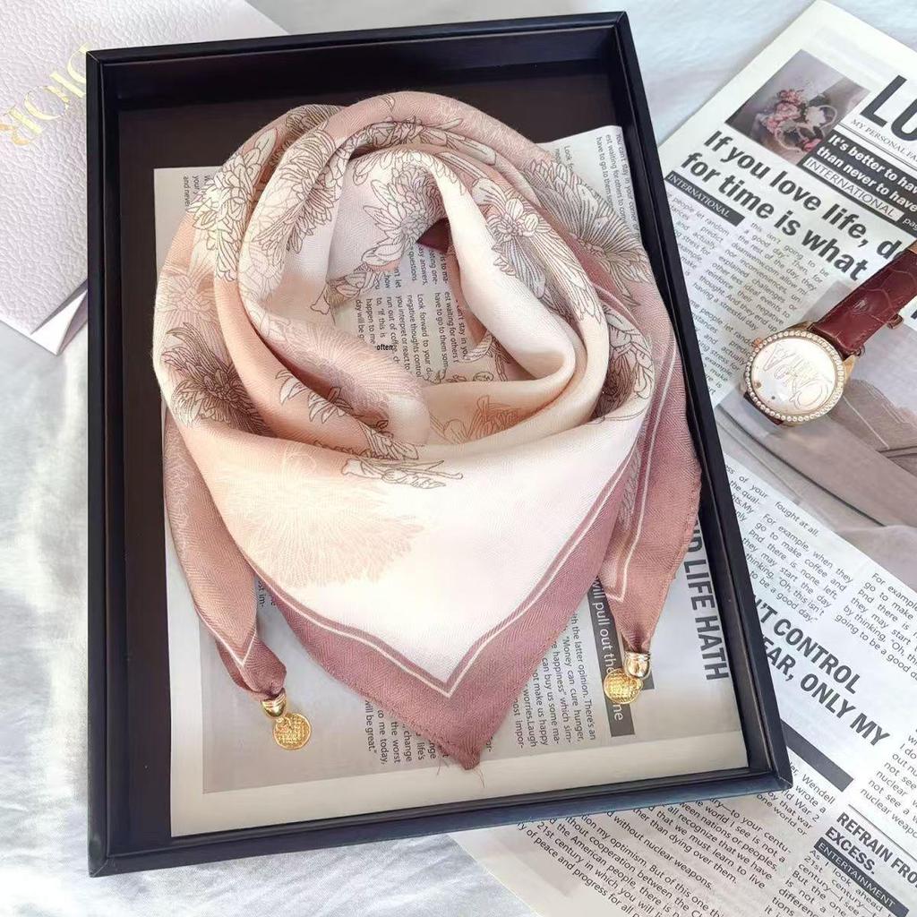 Silk Scarf with Magnetic Buckle - Square, Fashionable Winter Accessory for Women