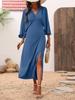 Women's Summer V-Neck Long Dress with Slit and Mid-Length Sleeves