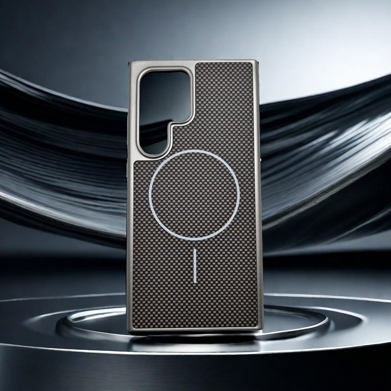 

Чехол для телефона Samsung S25 Ultra S24 FE S23 Plus с текстурой из углеродного волокна, магнитный, с беспроводной зарядкой, противоударный, жесткий, из ПК, бампер Samsung S25 Plus серый