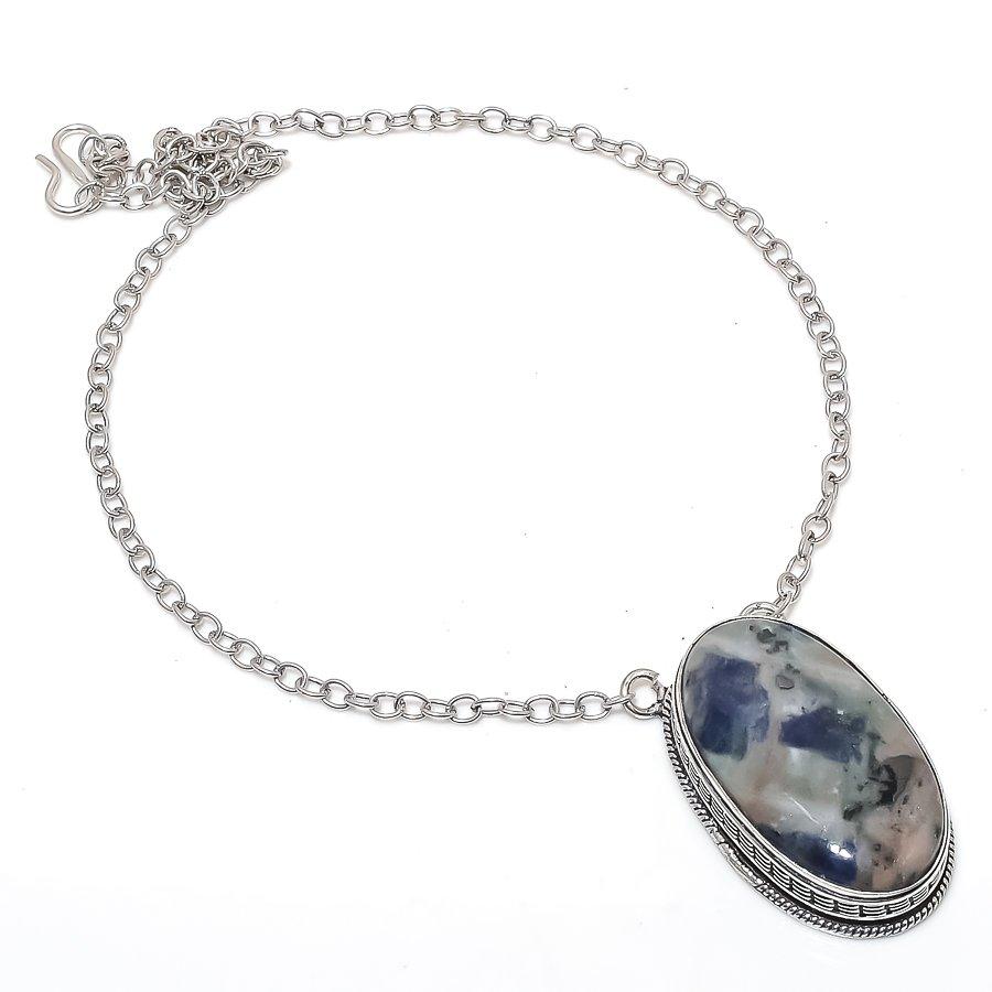 Natural Sodalite Gemstone Handmade 925 Sterling Silver Jewelry Necklace 18" P4H47