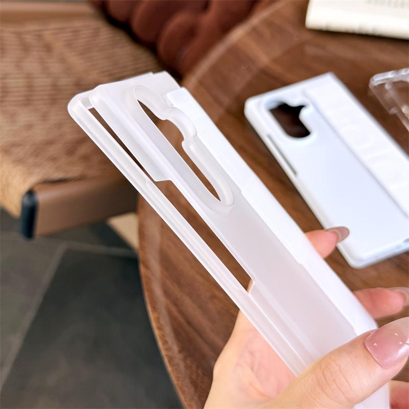 Luxury Matte Silicone Elastic Wrist Strap Bracket Case For Samsung Galaxy Z Fold 7 6 5 4 3 ZFold7 Ultra Thin PC Hard Clear Cover