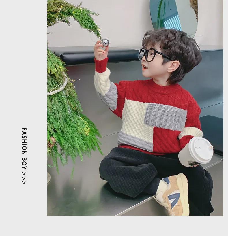 Boys' Autumn/Winter 2023 Thick Pullover Sweater for New Year's - Stylish and Warm