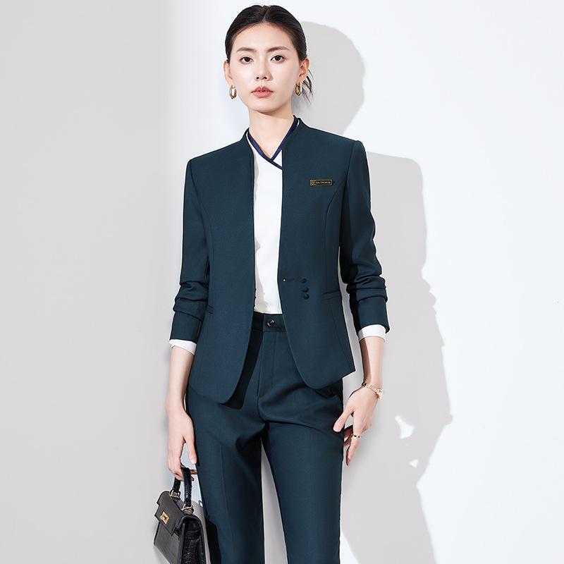 Women's Black Suit Set for Professional Reception & Hotel Work, Spring to Winter Attire.