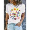 Hippy Graphic Print T-Shirt, Short Sleeve Crew Neck Casual Top for Summer and Spring, Women'S Clothing