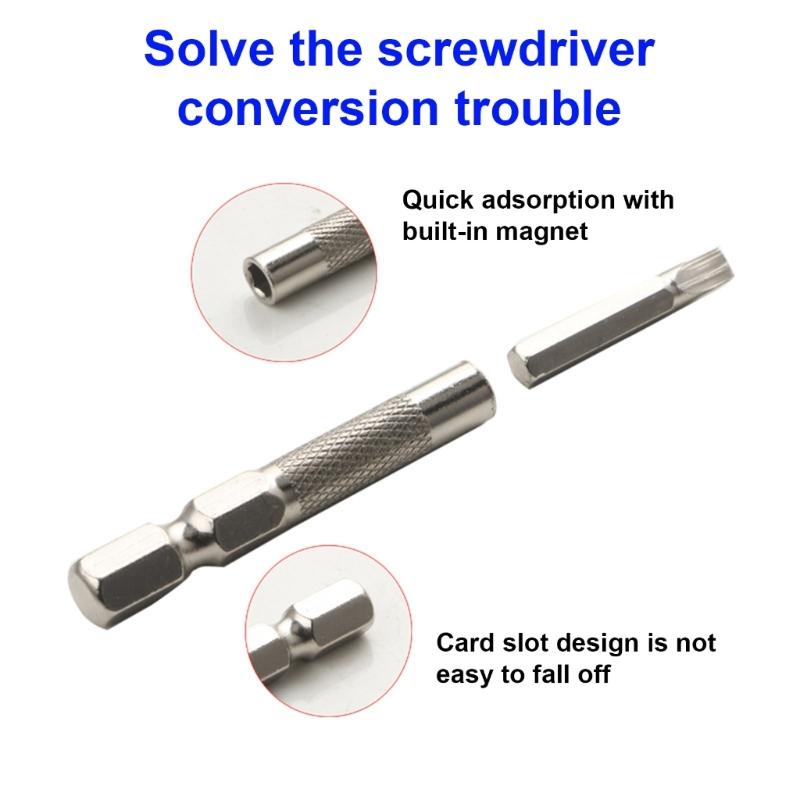 4Pcs Hexagonal Shank Conversion Set with Magnetic for Interchanging 6.35mm and 4mm Drill Bit in Power Tool