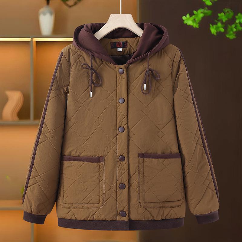 Elegant Hooded Cotton Jacket for Moms - Thick, Fashionable Fall & Winter Outerwear for Middle-Aged and Elderly