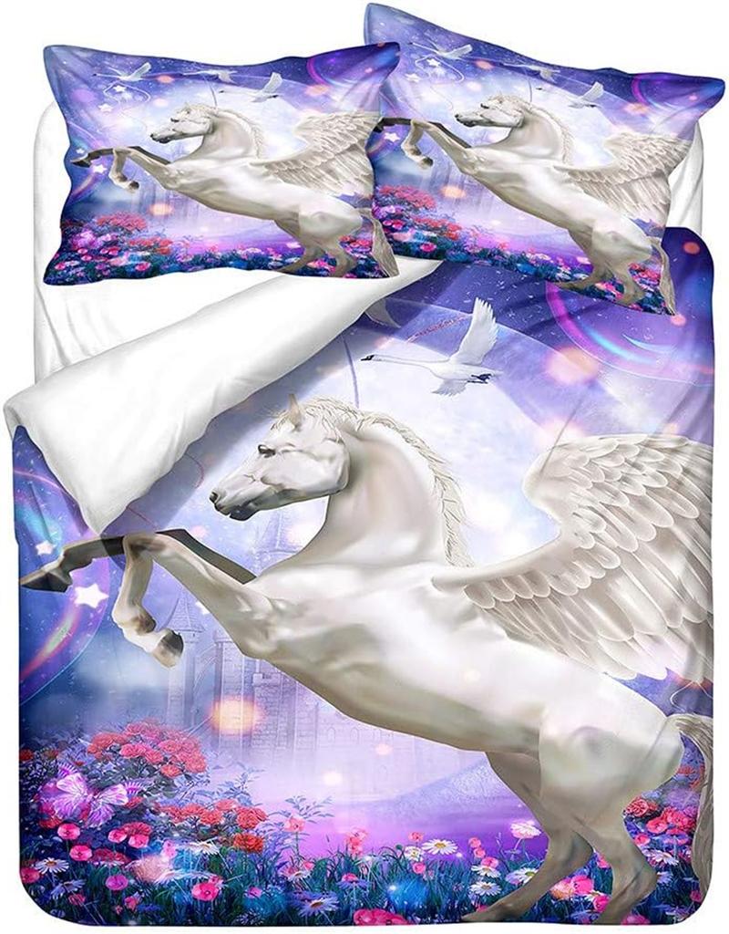 Cartoon Microfiber Duvet Duvet Cover With Horse Unicorn Pattern, Men And Boys Horse Zipper Duvet Cover With Pillowcase 50x75cm