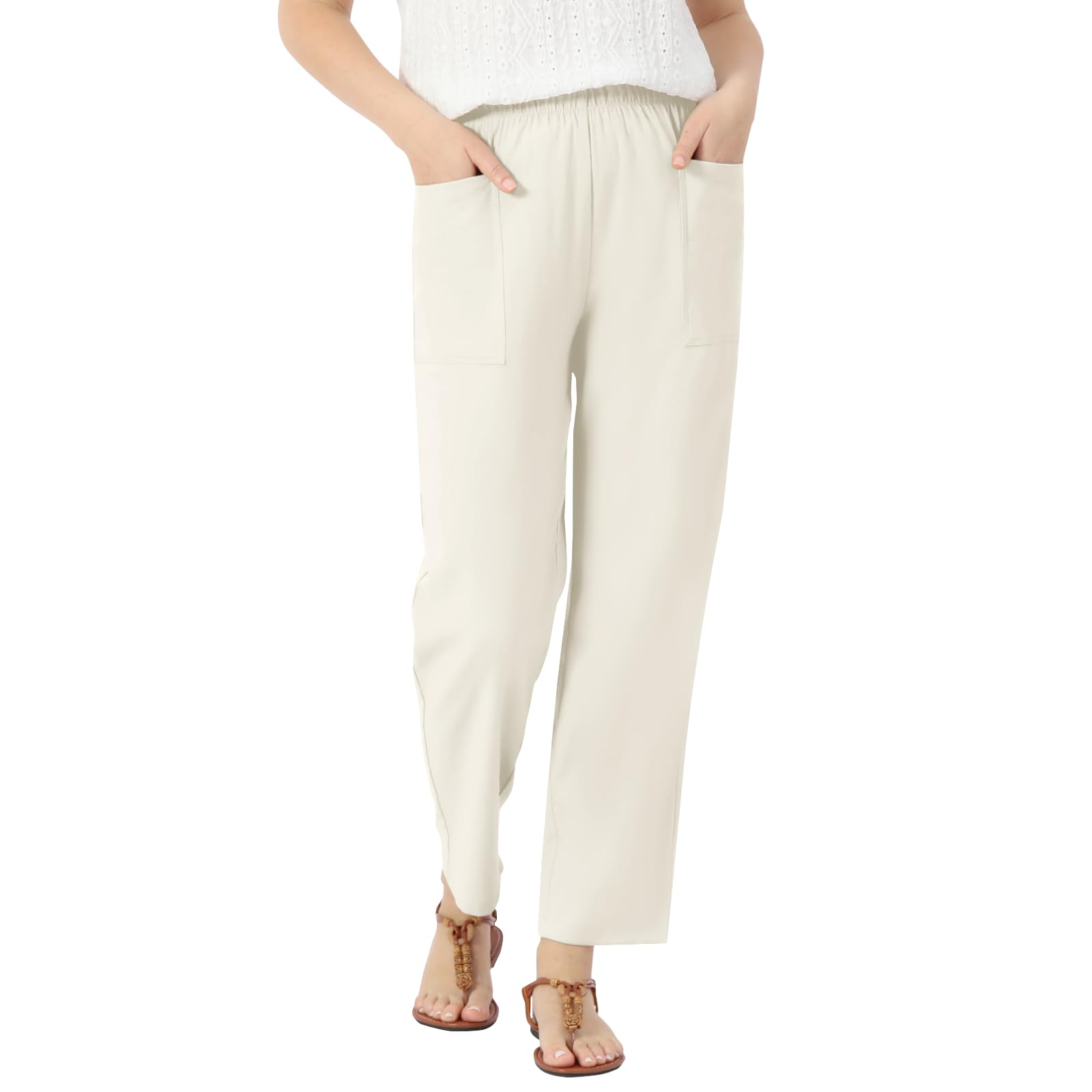 

Women s Casual Fashion Cotton-Linen Blend Pants With Side Pockets XL білий