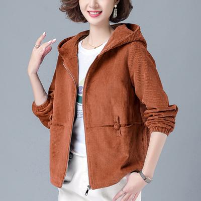 Women Spring Autumn Corduroy Jacket Female Korean  LooseShort Jacket Middle-aged Mother Hooded Jacket