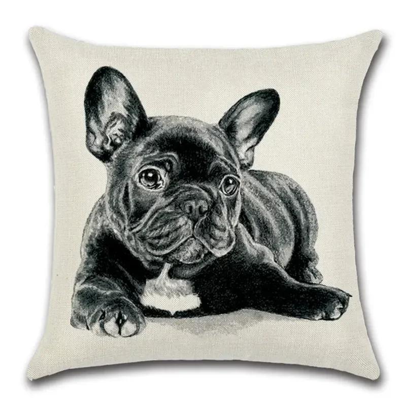 French Bulldog Cushion Cover Cotton Linen Cute Dog Decorative Cushions for Sofa Home Decoration Pillow Case 45*45