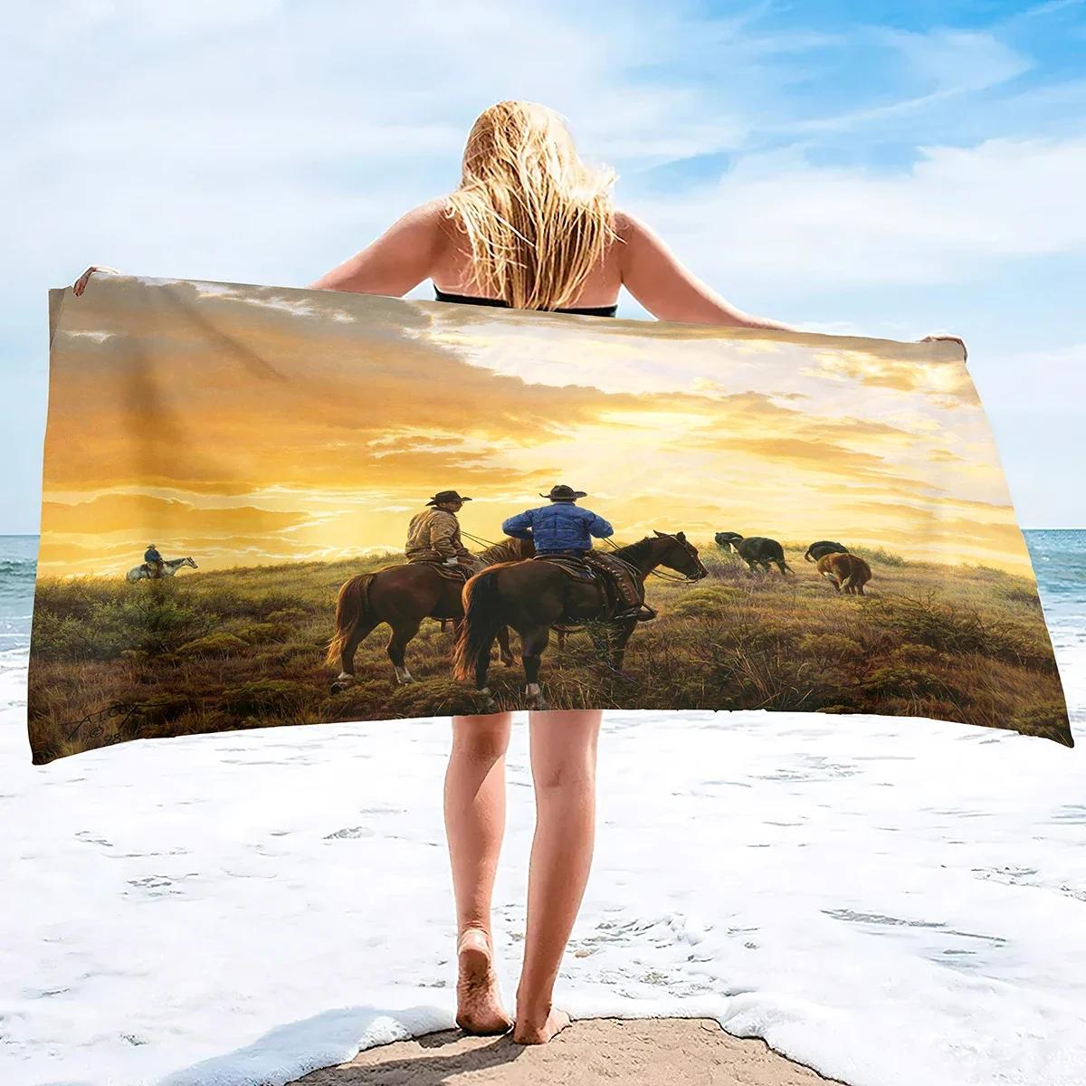 

Cowboys Beach Towels Silhouette of Cowboys Soft Beach Towel Oversized Travel Beach Pool and Bath Towels for Adults Toddler W30*H60(CM)
