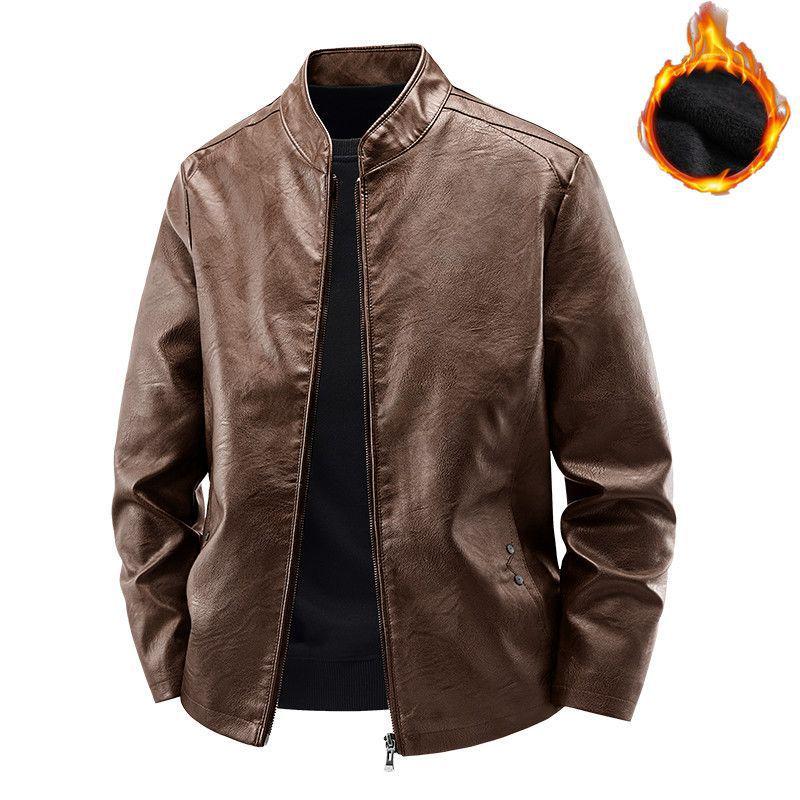 Men's Slim Fit Stand Collar Motorcycle Leather Jacket for Spring and Autumn