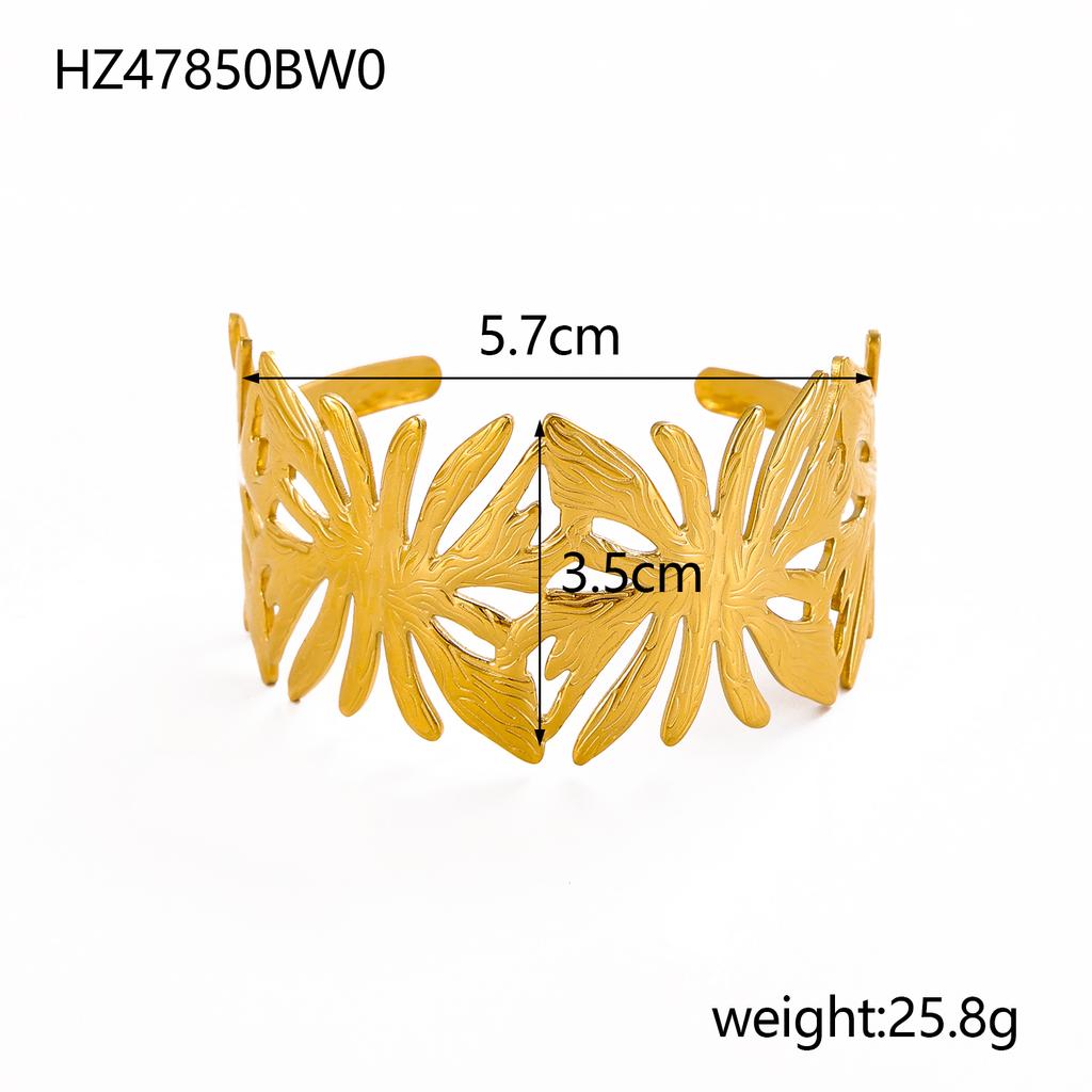 CARLIDANA High End Exaggerated Big Flower Hollow Out Leaf Open Wide Bangle Stainless Steel Non Tarnish Cuff Bracelet Women