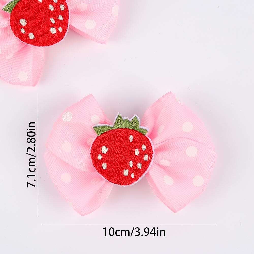 2Pcs Strawberry Bow Hair Clips Pink Dot Ribbon Hairpins Sweet Double Ponytails Barrette For Girls Children Headwear Accesories