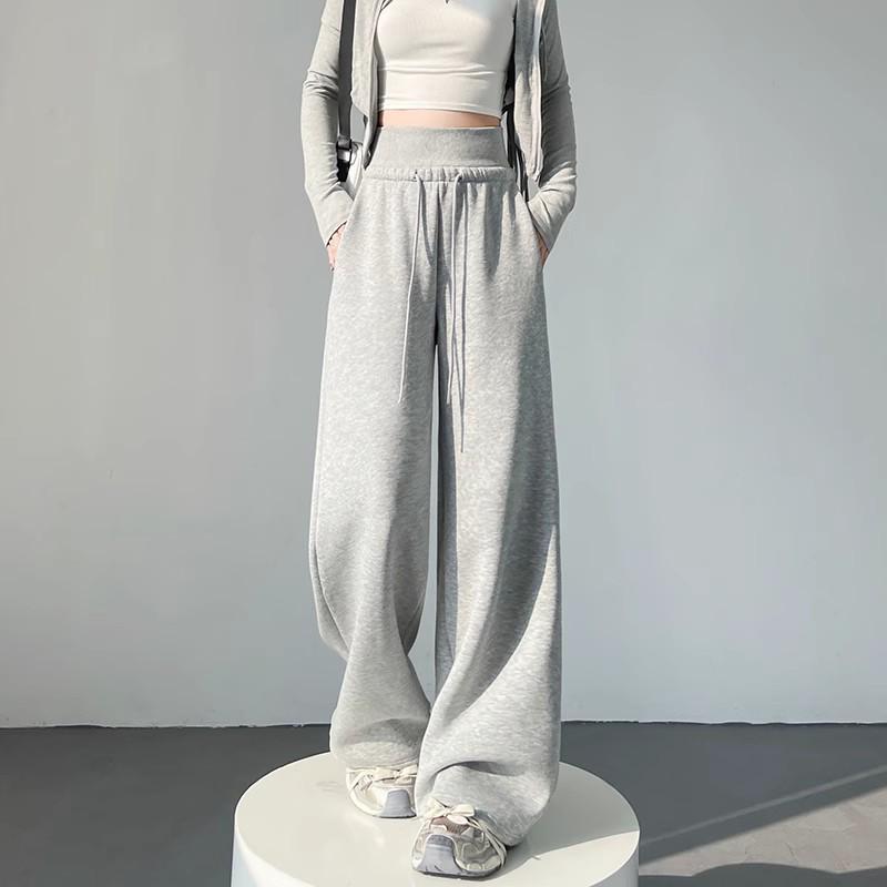 Women's American-Style Wide-Leg High Waist Sweatpants: Tummy Control, Loose Fit, Casual, Floor-Length for Spring & Autumn