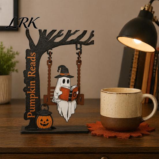 Classroom Decorative Crafts Halloween Desktop Swing Decor, Spooky Home Reading Ghost on A Figurine Stylish Tabletop Ornaments for Living Room Kitchen