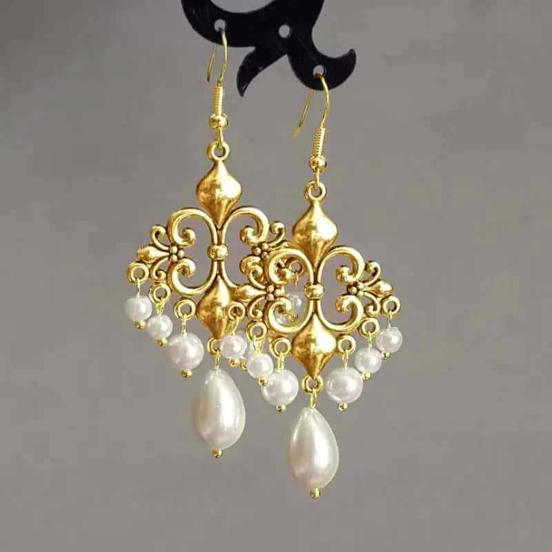 Elegant Ethnic Tassel Earrings with Faux Pearls and Stainless Steel Pendant