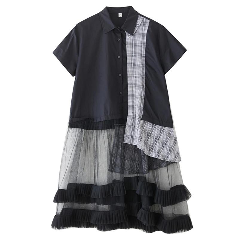 XITAO Asymmetrical Gauze Patchwork Dress ZMY1388