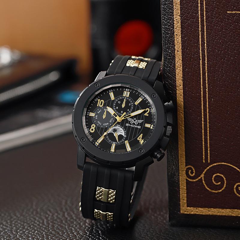 Neue Herrenatmosphäre Einfache gefälschte drei Augen Silikonarmbanduhr Herrenquarzuhr