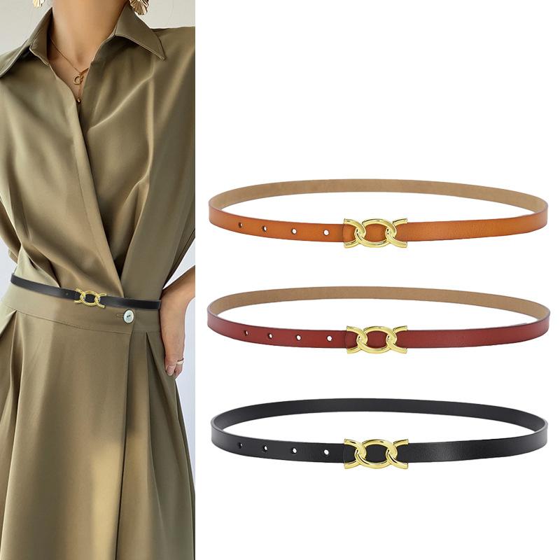 Slim Belt Women's Genuine Leather Fashionable Belt Women's Dress with Waist Slim Waist Versatile Jeans Trendy