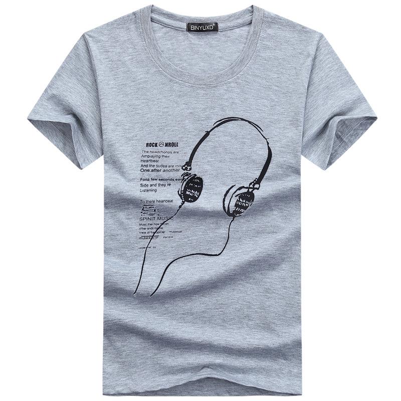 Men's Summer Short-Sleeve T-Shirt with Cartoon Headphones Design