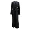 Autumn Spring Women Dress Bell Sleeves Round Neck Striped Pleated Solid Color Slim Fit Lace-up Strap Shirring Edge Prom Party Ma