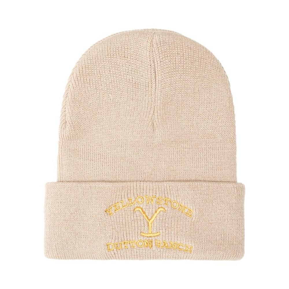 Gelbe Steine Gestrickte Mützen Damen Herren Beanie Herbst Winter Hut Acryl Vintage TV Cowboy Häkeln Melonenmütze Mode Wintergeschenk XS（old） beige