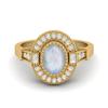1.48 Ctw Oval Shape Moonstone 925 Sterling Silver Gold Vermeil Solitaire Halo Women Bridal Ring
