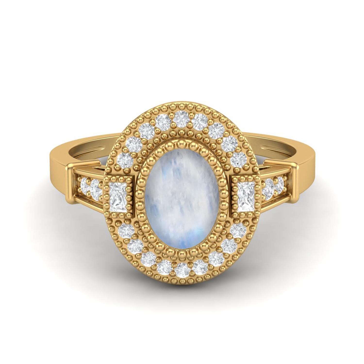 

1.48 Ctw Oval Shape Moonstone 925 Sterling Silver Gold Vermeil Solitaire Halo Women Bridal Ring 10 жовтий