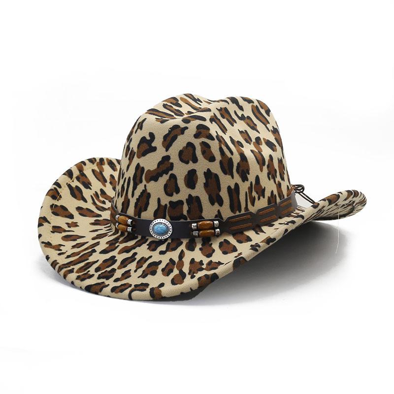 New European and American style western cowboy hat, cow leopard print sunscreen visor, retro one-word top hat, jazz hat.
