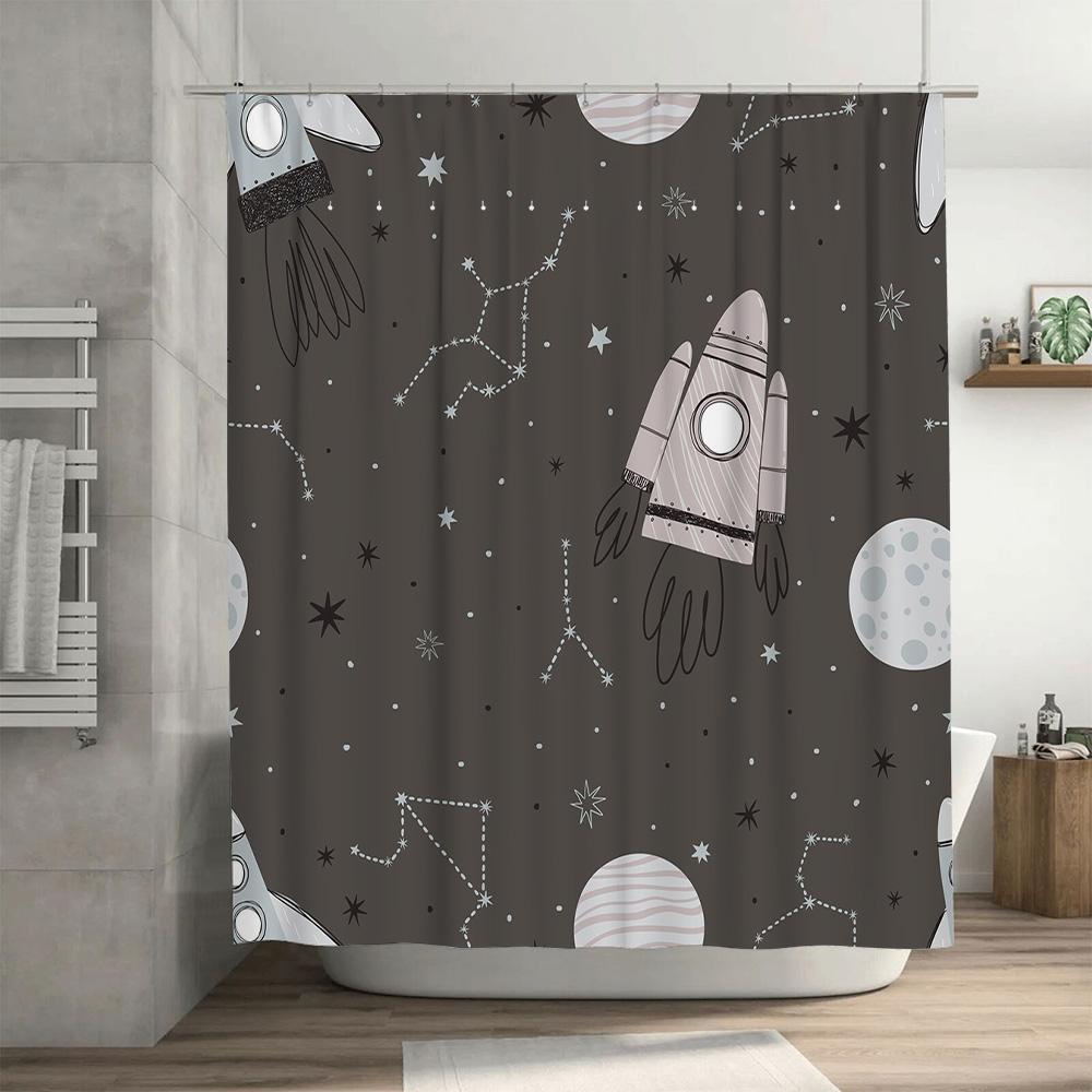 Starry Night Space Rocket Waterproof Shower Curtain Home Decor for Bathroom Decoration