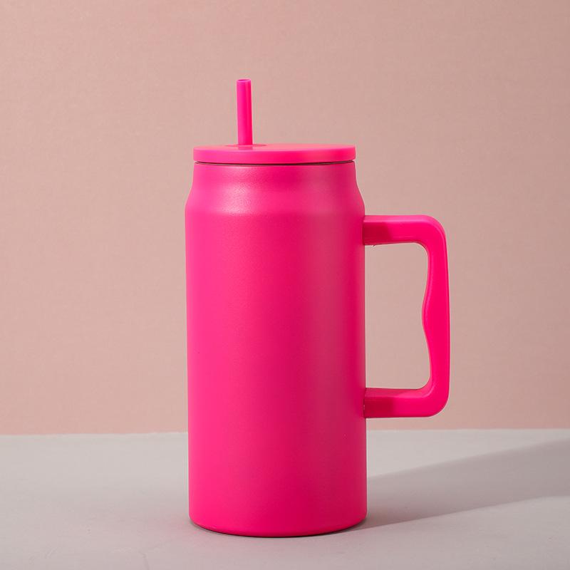 Large Capacity Travel Cup with Handle & Straw, Leak-Proof, Portable, Fits Car Cup Holder, Ice Cooler Function