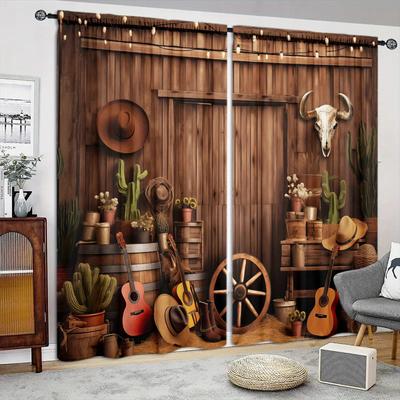 Barn Printed Curtain for Home Decor - Rod Pocket Window Treatment for Bedroom, Kitchen, Living Room