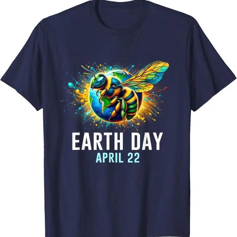 

Bee Earth Day April 22 Graphic Tee Breathable Cotton Short Sleeve Crewneck TShirt S