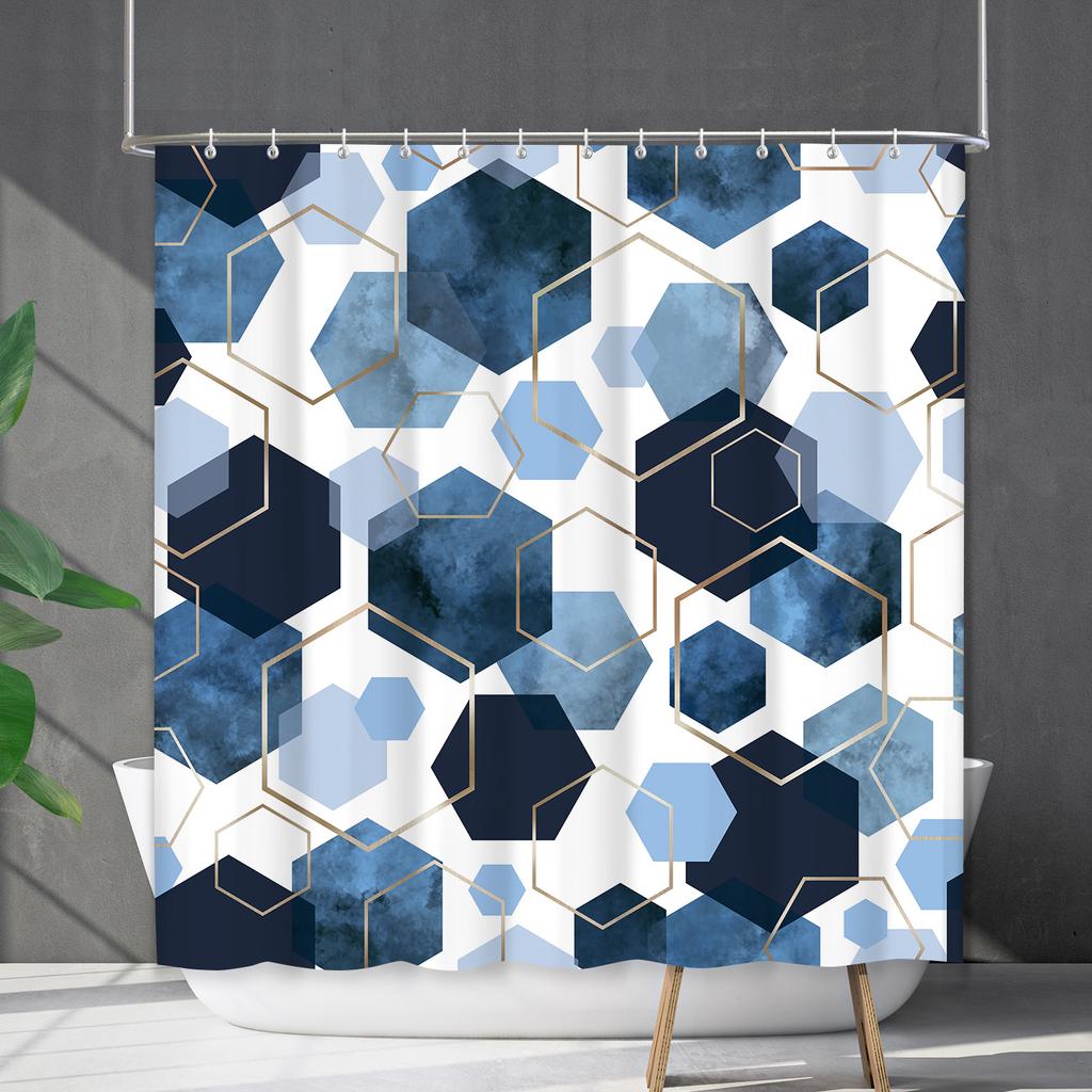Shower Curtain Waterproof And Mildew-Proof Line Lattice Bathroom Striped Bathroom Curtain Shower Curtain Partition Curtain Free Of Punching