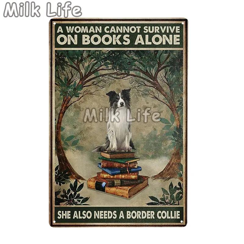 Metal Tin Sign Vintage Funny Border Collie Dog for Coffee Bathroom Toilet Pet Shop Home Sweet Home Sign Bedroom Art Wall Decor