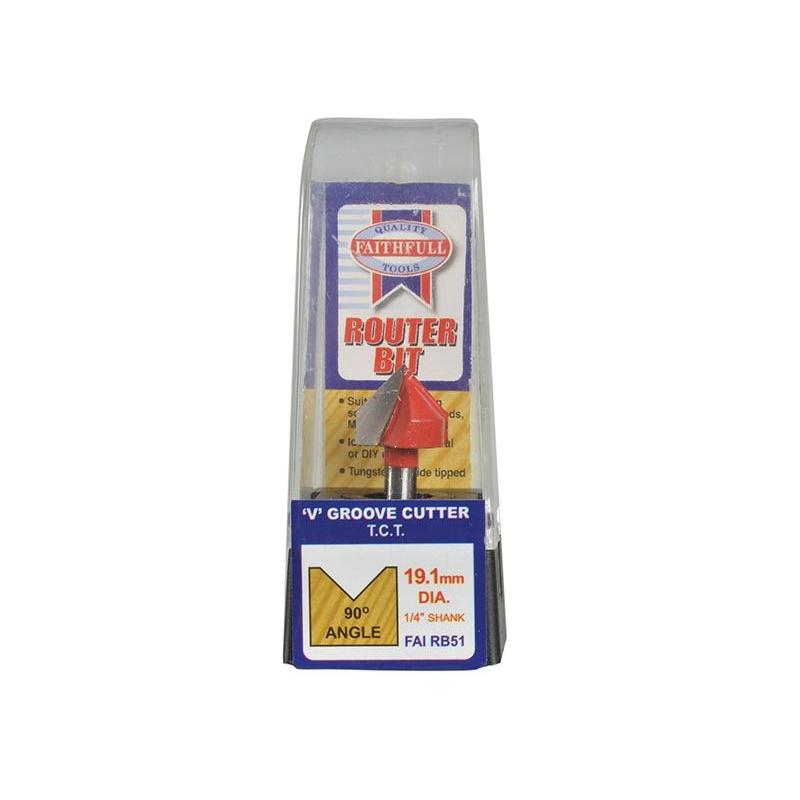 Faithfull Router Bit Tct V-groove 13.0mm X 19.1mm 1/4in Shank