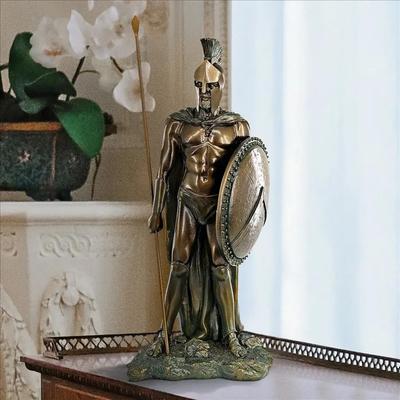 European Vintage Bronze Roman Armor Spartan Warrior Statue Medieval Resin Handicraft Ornaments Vintage Home Souvenirs Figurine