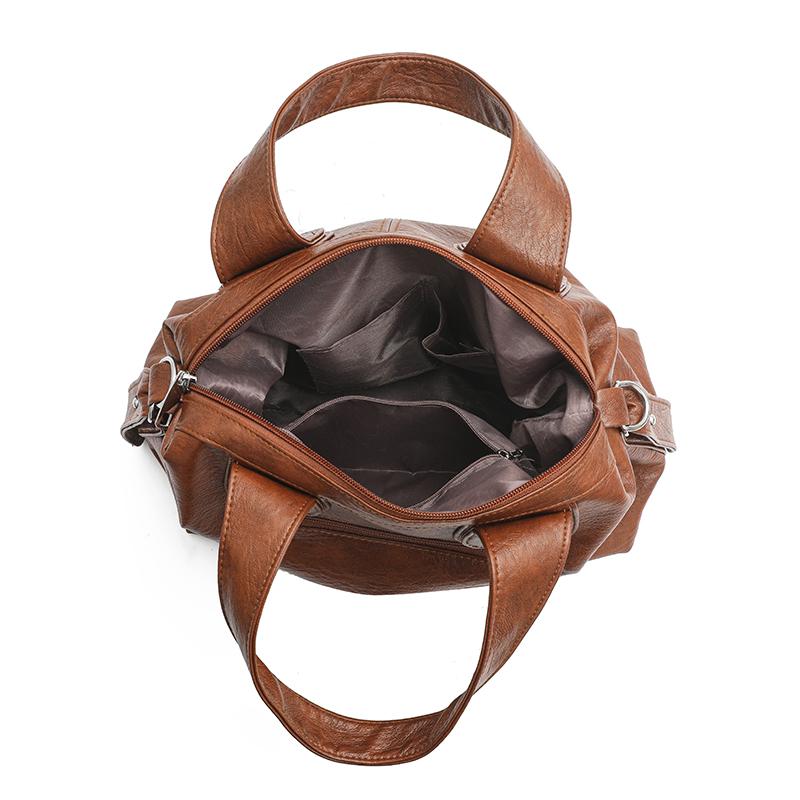 Retro Leather Female Multi-Pockets Shoulder Crossbody Bags For Women Mother 2 Layers Large Capacity Handbag Messenger Tote Bag