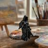 Gothic Hooded Reaper Lady Figurine, 3D Printed Dark Fantasy Shelf Sitter, Mysterious Black Robed Women Pouring Tea Sculpture, 3.82" Tall